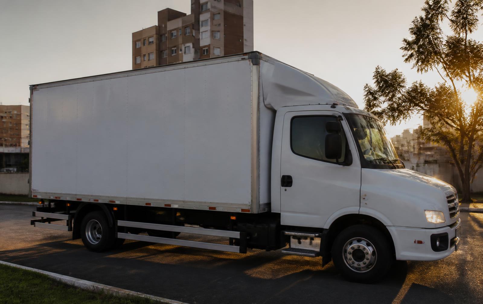 Caminhão baú da FRETESROCHA pronto para o transporte